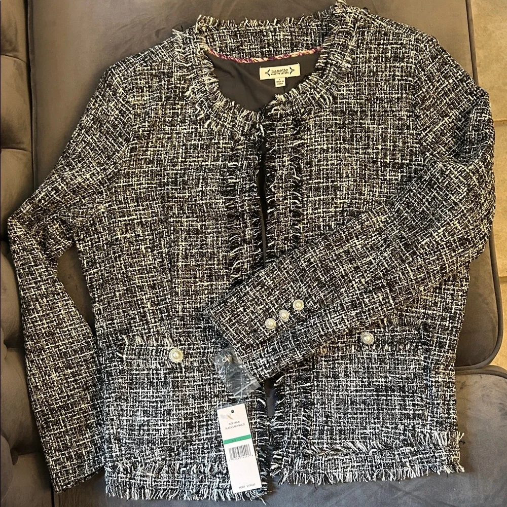 Nannette Lepore Women's Black and White Tweed Blazer L brand new with tag - Picture 8 of 8